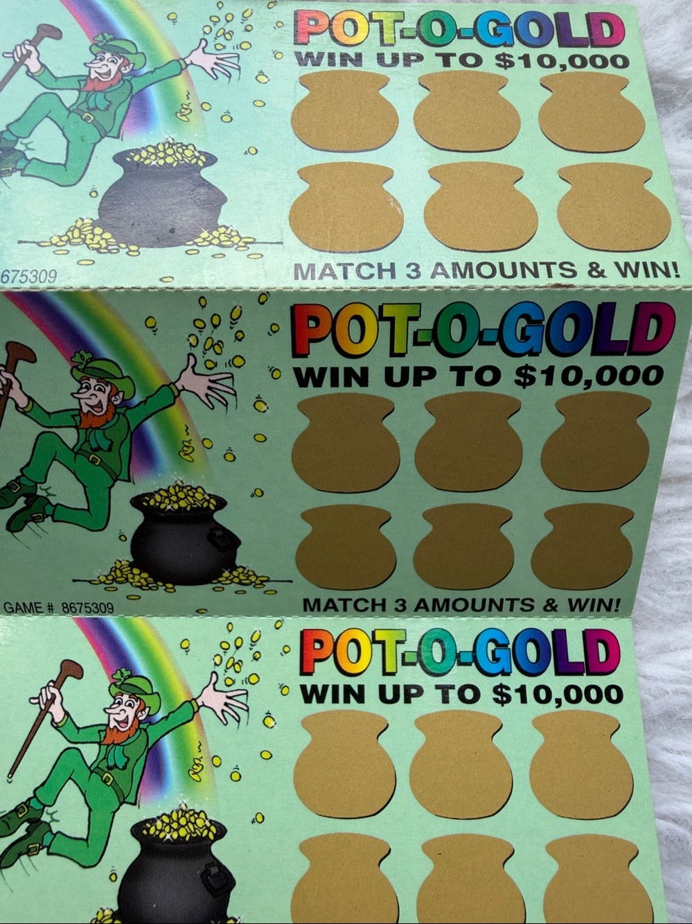 Pot-O-Gold Scratch-Off Ticket Roll - Green & Gold PRANK SCRATCH OFFS